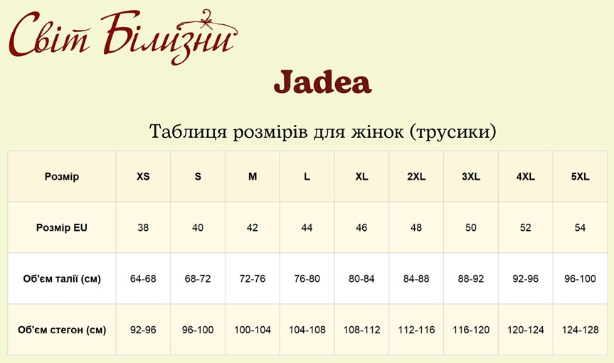 Таблиця розмірів Jadea, підбираємо розмір